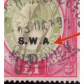SWA: 1928 £1 KGV Revenue Used Vertical Pair with Variety PARTIAL MISSING STOP "." Interesting Item