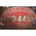 SOUTH AFRICAN RAILWAYS TRAIN PLATE  - 33449 - ALUMINIUM