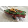 1950s Tin Toy Boat & Trailer