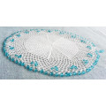 VINTAGE, WHITE HAND CROCHET DOILEY TOURQUOISE AND CLEAR WHITE GLASS BEADS