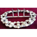 ANTIQUE 1920s APPROX UNMARKED SILVER LADIES BELT BUCKLE SET WITH SPARKLING DIAMANTE