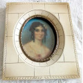 ANTIQUE, MINIATURE EDWARDIAN OLEOGRAPH  OF A YOUNG GEORGIAN BEAUTY, IN A CELLULOID FRAME
