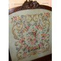 MY CHRISTMAS GIFT TO YOU !!!!!   LARGE CARVED WOODEN FIRESCREEN, FLORAL TAPESTRY