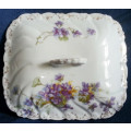 VICTORIAN DISH WITH ATTACHED SAUCER AND COVER, VIOLET DESIGN.