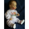DELIGHTFUL ALL COMPOSITION VINTAGE BABY DOLL WITH SPARKLING BRIGHT BLUE EYES