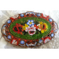 LARGE VINTAGE, OVAL SHAPED MICRO MOSAIC BROOCH, MADE IN ITALY, FLORAL DESIGN.