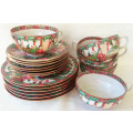 PRETTY IN PINK , BLUES AND GREENS, HIGHLIGHTED WITH GOLD... CHINESE HAND PAINTED SET OF TRIOS