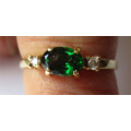 Beautiful 9ct Solid Gold, Genuine Tsavorite & Diamonds  Ring