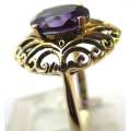 9ct Solid Yellow Gold and Genuine Amethyst Ring