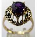 9ct Solid Yellow Gold and Genuine Amethyst Ring