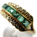 Ladies 9ct Gold, Princess cut Emeralds & Diamonds Ring