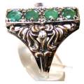 925 -Sterling Silver Genuine Emeralds and 6 Diamonds Ring.