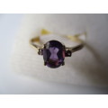 9ct Solid Yellow Gold & Genuine Amethysts Ring
