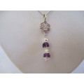 925 Sterling Silver ,Genuine Amethysts  and Seed Pearls Pendant