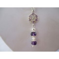925 Sterling Silver ,Genuine Amethysts  and Seed Pearls Pendant
