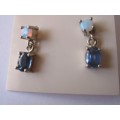 A 18ct White Gold Opal and Blue Sapphires Earrings