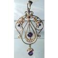 9ct Solid Yellow Gold, Seed  Pearl and Amethysts Pendant