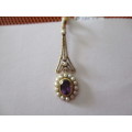 9ct Solid yellow Gold, Seed  Pearl and Amethysts Pendant