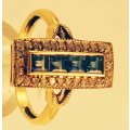 Beautiful-   9ct  Solid Yellow Gold Blue Sapphires and Genuine Diamonds  Ring