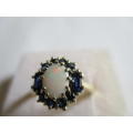 Genuine Blue Sapphire  and Opal in 9ct Solid Yellow Gold Ring