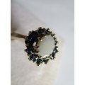Genuine Blue Sapphire  and Opal in 9ct Solid Yellow Gold Ring