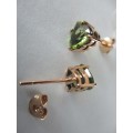 9 ct Solid Yellow Gold and Genuine Heart shape Peridot Earrings