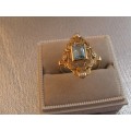 Beautiful 9ct  So,id Yellow Gold, Genuine Blue Topaz  and Seed Pearls Ring