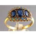 9ct Solid Yellow Gold Genuine Opals  and Sapphires Ring