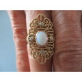 Big & Beautiful 9ct Solid Yellow Gold with Genuine Opal and Diamonds Ring