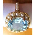 Genuine 9ct. Yellow Gold, Blue Topaz and Seed Pearls Ring