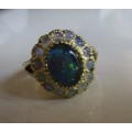 18ct solid Yellow Gold and Genuine Opals Ring