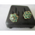 9 ct Yellow Solid Gold and Genuine Emeralds Earrings