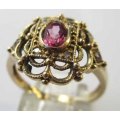 9ct . Solid Yellow Gold, Pink Topaz and Diamonds Ring