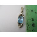 9ct White Gold and Genuine Blue topaz and Seed Pearls Pendant