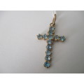 9ct Yellow Gold and Blue Topaz Pendant / Cross