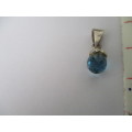 9ct White Gold and Blue Topaz Faceted Briollet Pendant