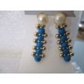 14 Kt Gold ,Cultured Pearls and Turquoise Earrings