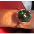 Amazing 2.72 ct Genuine Black Opal & 22 PCS. Diamond in 10K Solid Yellow Gold Ring