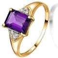 Magnificent 1.35 ct. Amethyst and 6 Pcs White Diamonds in 10K Solid Yellow Gold Ring