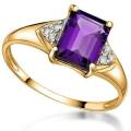 Magnificent 1.35 ct. Amethyst and 6 Pcs White Diamonds in 10K Solid Yellow Gold Ring