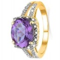 Precious 2.30ct. Amethyst and 22 Pieces White Diamond 10K Solid Yellow Gold Ring