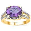 Precious 2.30ct. Amethyst and 22 Pieces White Diamond 10K Solid Yellow Gold Ring