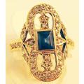 Splendid Diamonds and Blue sapphire in 9 Carat Yellow Gold Ring-