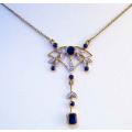 9ct Yellow Gold with genuine Blue Sapphires and Diamonds Necklace