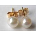 14k Yellow Gold and Genuine - 6.00mm Cultured Pearls Earrings