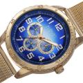 August Steiner Men's AS8115YG Multifunction Blue Dial Gold-tone Stainless Steel Mesh Bracelet Watch