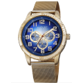 August Steiner Men's AS8115YG Multifunction Blue Dial Gold-tone Stainless Steel Mesh Bracelet Watch