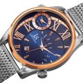 [R6667!!!] Joshua & Sons Rose Gold DUAL TIME Zone Quartz Watch w/ Blue Dial & Silver Mesh Bracelet