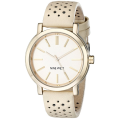 NINE WEST® WOMEN'S GOLD-TONE WATCH WITH TAN PERFORATED STRAP W/ BOX & MANUAL