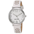 **GENUINE** NINE WEST® WOMENS SILVER-TONE AND WHITE LEATHER STRAP WATCH W/  BOX & MANUAL